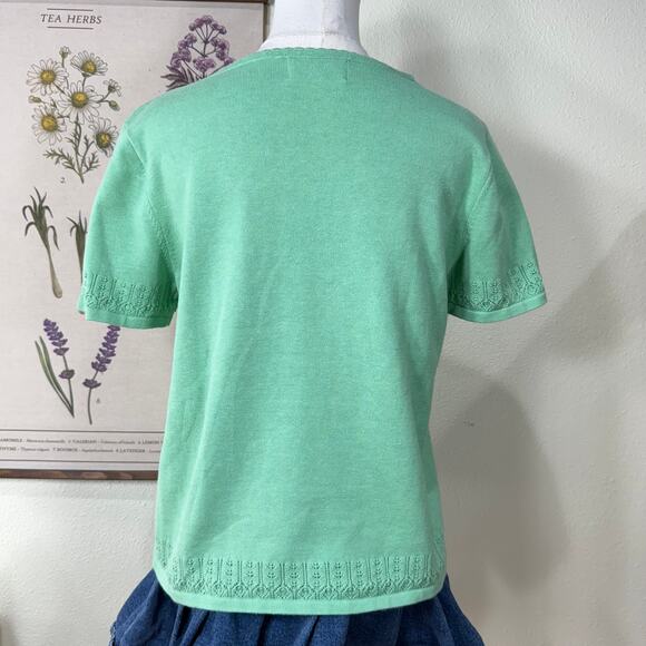 Vintage Y2k Embroidered Beaded Floral Knit Top Cottage Grandma Whimsy PM PL - Picture 5 of 6